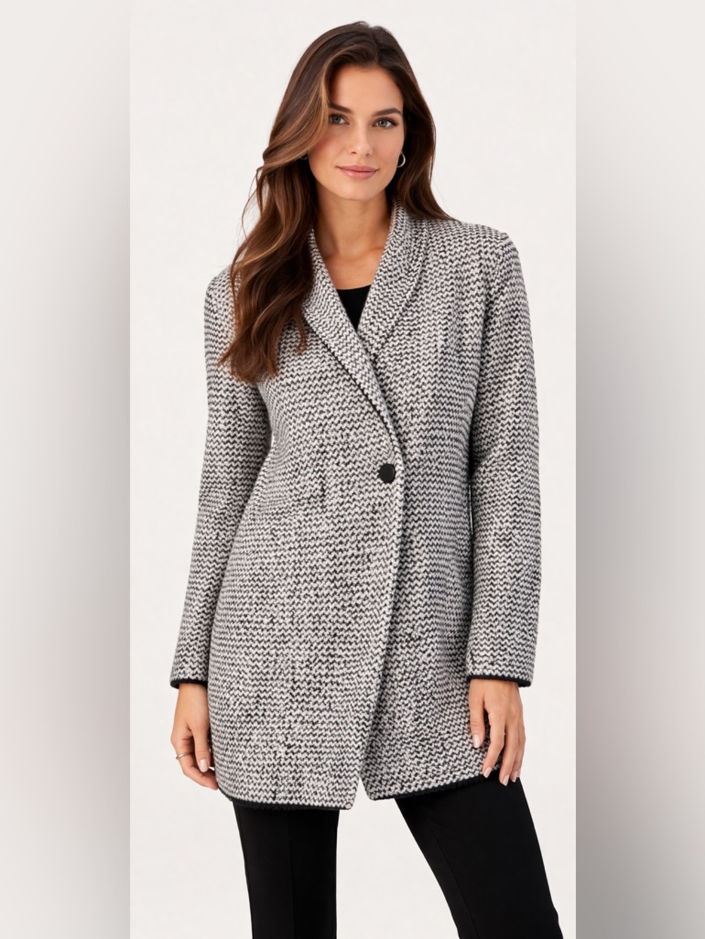 Eileen Fisher Women's Organic Cotton Blend Tweed Stand Collar Coat SZ XS
